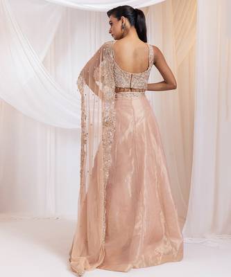 pink embroidered tissue lehenga set 3