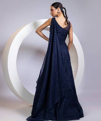 blue embroidered organza lehenga set 2