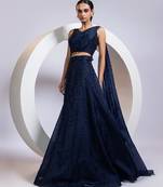 blue embroidered organza lehenga set