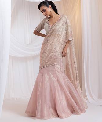 pink embroidered organza lehenga set 2