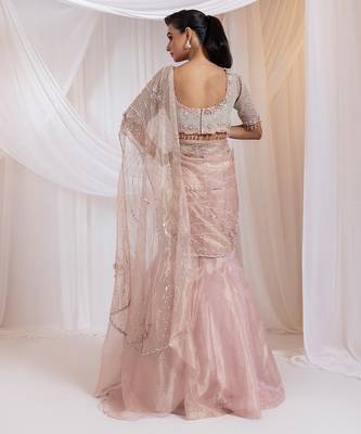 pink embroidered organza lehenga set 3