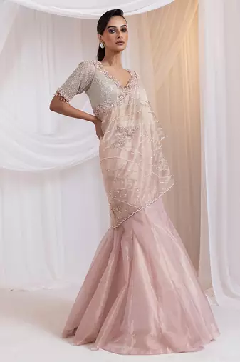 pink embroidered organza lehenga set