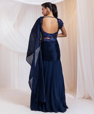 blue embroidered silk lehenga set 2