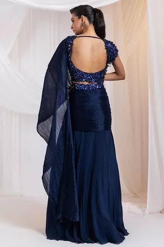 blue embroidered silk lehenga set