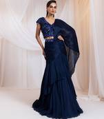 blue embroidered silk lehenga set