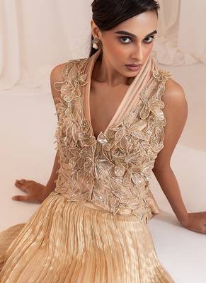gold embroidered tissue lehenga set 2