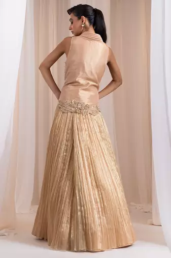 gold embroidered tissue lehenga set