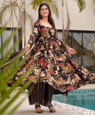 Multicolor digital printed mal cotton anarkali set with dupatta 1