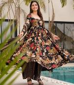 Multicolor digital printed mal cotton anarkali set with dupatta