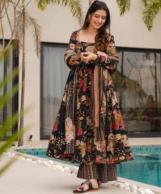 Multicolor digital printed mal cotton anarkali set with dupatta 2