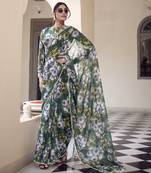 Elegant marble print weightless saree with floral motifs & pearl lace border