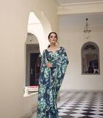 Floral printed weightless marble saree with pearl lace | partywear printed saree