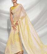 Celebrity-inspired heavy georgette sequins saree with mono banglori blouse