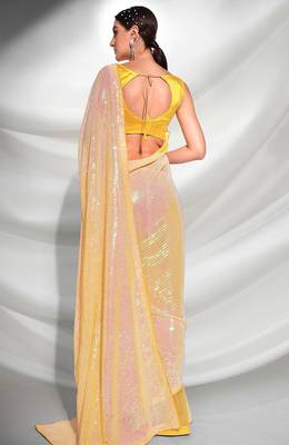 Celebrity-inspired georgette sequins saree with mono banglori blouse 2