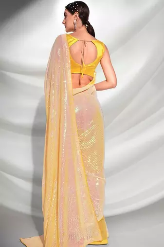 Celebrity-inspired georgette sequins saree with mono banglori blouse