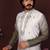 Grey & white sequins embroidered cotton kurta for men | festive designer ethnic wear