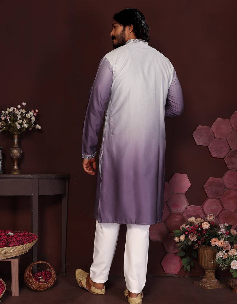 Purple ombre sequins embroidered cotton kurta for men | festive designer ethnic wear