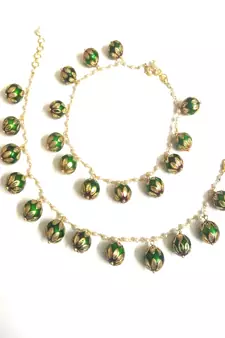 Green Pearl And Enamel Work Beads Anklet