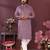 Mauve mirror work embroidered cotton blend band collar kurta pajama set for men festive wear