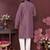 Mauve mirror work embroidered cotton blend band collar kurta pajama set for men festive wear