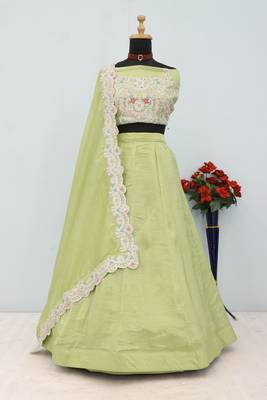 Pista Gold Crush Sequins and Thread Embroidery Work Unstitched Lehenga Choli 5