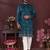Teal blue resham embroidered blended cotton traditional kurta pyjama set wedding & festive wear