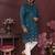 Teal blue resham embroidered blended cotton traditional kurta pyjama set wedding & festive wear