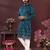 Teal blue resham embroidered blended cotton traditional kurta pyjama set wedding & festive wear
