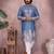 Denim blue blended cotton men   s kurta pyjama with embroidered & geometric print     festive wear