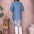 Denim blue blended cotton men   s kurta pyjama with embroidered & geometric print     festive wear