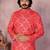 Red cotton blend printed geometric kurta pyjama set with band collar