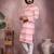 Pink printed cotton blend band collar men   s kurta pyjama set     festive & wedding wear