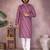 Pink striped printed cotton blend band collar kurta with white pyjama | trendy festive set