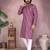 Pink striped printed cotton blend band collar kurta with white pyjama | trendy festive set