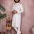 White floral printed blended cotton band collar men   s kurta pyjama set     festive & trendy