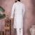 White floral printed blended cotton band collar men   s kurta pyjama set     festive & trendy