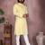Yellow printed blended cotton band collar kurta pyjama set for men