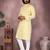 Yellow printed blended cotton band collar kurta pyjama set for men