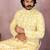 Yellow printed blended cotton band collar kurta pyjama set for men