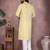 Yellow printed blended cotton band collar kurta pyjama set for men