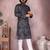 Black geometric printed cotton blend kurta with white pyjama