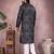 Black geometric printed cotton blend kurta with white pyjama
