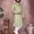 Olive green woven cotton blend band collar kurta pyjama set for men
