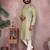Olive green woven cotton blend band collar kurta pyjama set for men