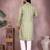 Olive green woven cotton blend band collar kurta pyjama set for men