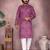 Magenta geometric printed cotton blend kurta with band collar & white pyjama