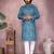 Blue printed blended cotton mandarin collar kurta with white pyjama | men   s festive set