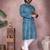 Blue printed blended cotton mandarin collar kurta with white pyjama | men   s festive set