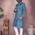 Blue printed blended cotton mandarin collar kurta with white pyjama | men   s festive set