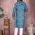 Blue printed blended cotton mandarin collar kurta with white pyjama | men   s festive set